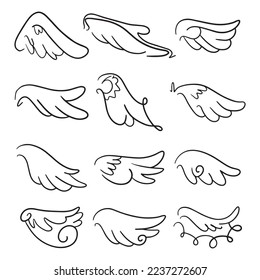 Sketch angel wings. Angel feather wing. Vector illustration.