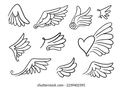 Sketch angel wings. Angel feather wing. Vector illustration.