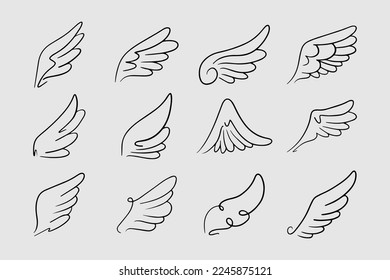 Sketch angel wings. Angel feather wing. Vector illustration.
