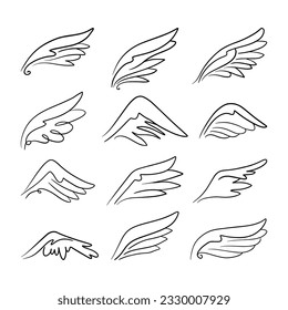 Sketch angel wings. Angel feather wing. Vector illustration.