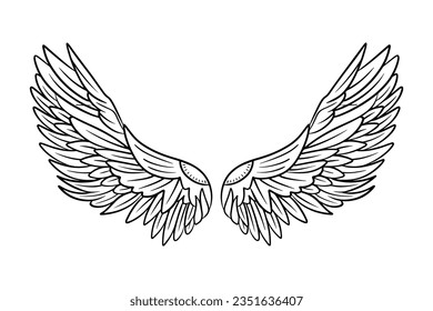 Esbozar las alas de ángel. Ángel de plumas. Ilustración vectorial.