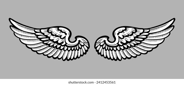 Sketch angel wings. Angel feather wing. Vector illustration.