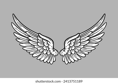 Sketch angel wings. Angel feather wing. Vector illustration.