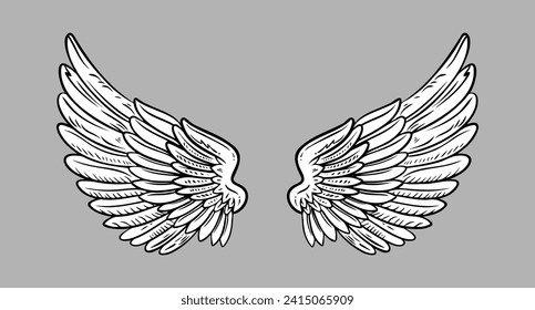 Sketch angel wings. Angel feather wing. Vector illustration.