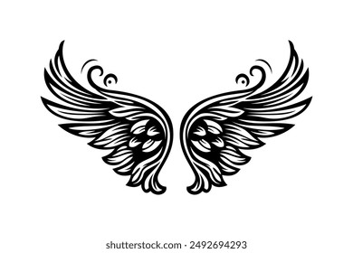 Sketch angel wings. Angel feather wing illustration.