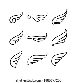 Sketch angel wings. Isolated collection of hand drawn wings. Doodle vector icons. Simple and minimalistic doodles vector.