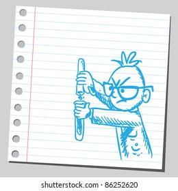Sketch of an angry scientist