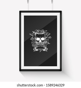 Sketch angry skull line art