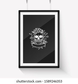 Sketch angry skull line art
