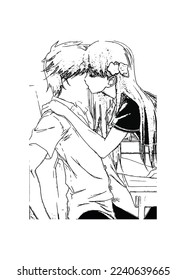 Sketch Anime Kiss Illustration Poster Image