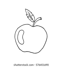 Sketch of an Apple with a leaf and glare. Icon. A child's drawing. Vector isolated image for videos, mobile apps, web sites and print projects.