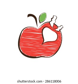 Sketch apple and radish symbols. Vector