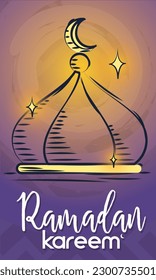 Sketch of an arab mosque roof Colored Ramadan Kareem Vector