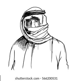 Sketch of Arabic man in traditional dress in vector.