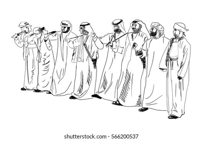 Sketch Of Arabic Traditional Dance In Vector.