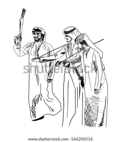 Sketch of Arabic traditional dance in vector.