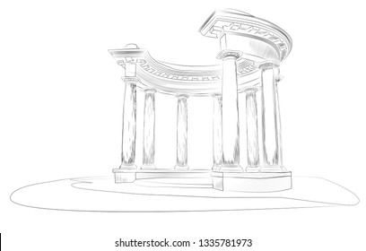 Sketch. Arbor with eight columns in the Doric style, Europe, Ukraine, Poltava. Rotunda of Friendship of Peoples