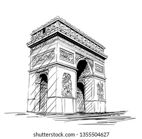 Sketch Of Arc De Triomphe In Paris, France, Hand Drawn Illustration Isolated