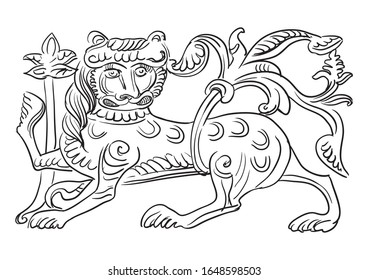 Sketch of an architectural detail in the shape of a decorative lion. Vector hand drawing illustration in black color isolated on white background. Graphic Element for design. stock illustration