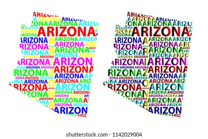 Sketch Arizona (United States of America) letter text map, Arizona map - in the shape of the continent, Map Arizona - color vector illustration