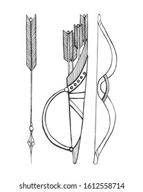 Sketch of an arrow and a bow on a white background. Vector illustration