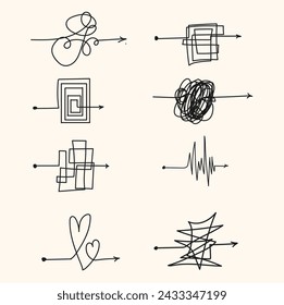 Sketch arrow clew chaos ball complicated with illustration style doodle and line art