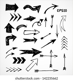 Sketch arrow collection for your design. Hand drawn with ink. Vector illustration.