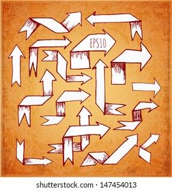 Sketch arrow collection for your design in vintage style. Vector illustration. 