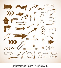 Sketch arrow collection for your design. Hand drawn with ink. Vector illustration. 