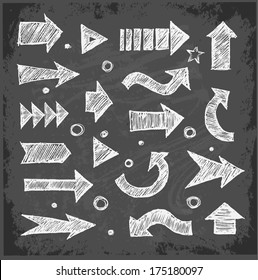 Sketch arrow collection for your design. Hand drawn on blackboard. Vector sketch illustration. 