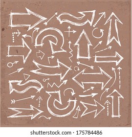 Sketch arrow collection for your design. Hand drawn on blackboard. Vector sketch illustration. 