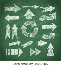 Sketch arrow collection for your design on blackboard. Vector illustration. 