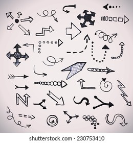 Sketch arrow collection for your design. Hand drawn with ink. Vector illustration.
