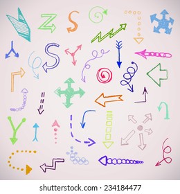 Sketch arrow collection for your design. Hand drawn with ink. Vector illustration.