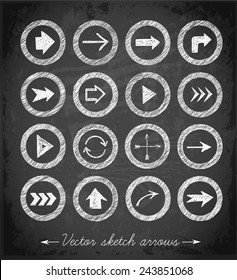 Sketch arrow collection for your design on blackboard. Vector sketch illustration. 