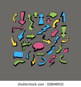 Sketch arrow collection for your design. Arrows and Lines. vector arrows on a gray background. Set of different vector arrows