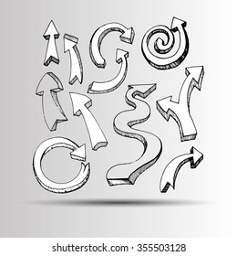 Sketch arrow collection for your design. Arrows and Lines. vector arrows on a gray background. Set of different vector arrows