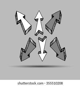 Sketch arrow collection for your design. Arrows and Lines. vector arrows on a gray background. Set of different vector arrows