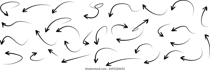 Conjunto de Vectores de flecha de boceto. Colección de flechas dibujadas a mano, conjunto de Vectores.  Iconos de marca de flecha. Arrow paint - Vector de stock. 