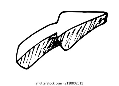 the sketch arrow is voluminous.  a hand - drawn curved three - dimensional arrow in the style of doodles with a black outline and strokes on the side of the volume on white . the arrow shows 