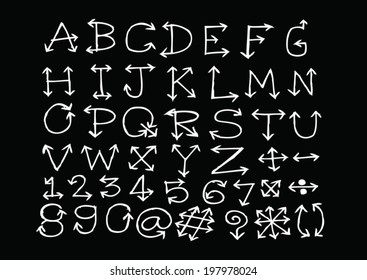 sketch arrows alphabet  , Arrow font A through Z and numbers