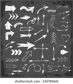 Sketch arrows collection for your design on blackboard. Vector illustration.