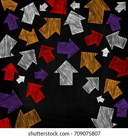 Sketch of arrows drawn with chalk on a blackboard. Vector illustration