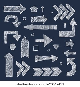 Sketch arrows. Hand drawn chalk images direction symbols vector collection