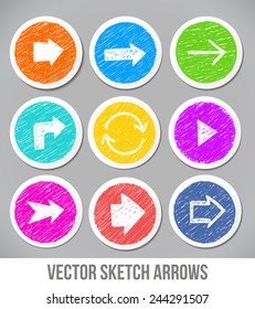 Sketch arrows on bright circles. Vector sketch illustration. 