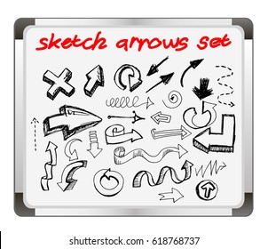 Sketch arrows on flip chart background. Free hand drawn. Vector illustration.