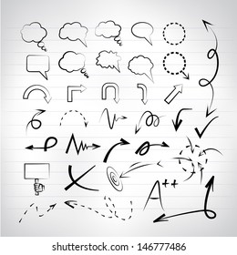 sketch arrows set, drawing line arrows set, vector