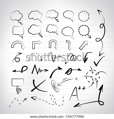 sketch arrows set, drawing line arrows set, vector