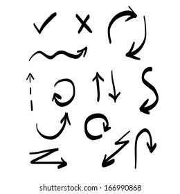Sketch arrows set. Fast hand drawing style