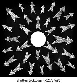 Sketch of arrows showing different directions. Hand drawing. Vector illustration